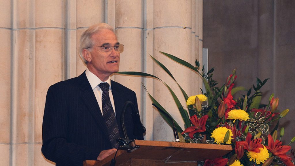 Peter Allwood addresses the congregation at the end of Mass