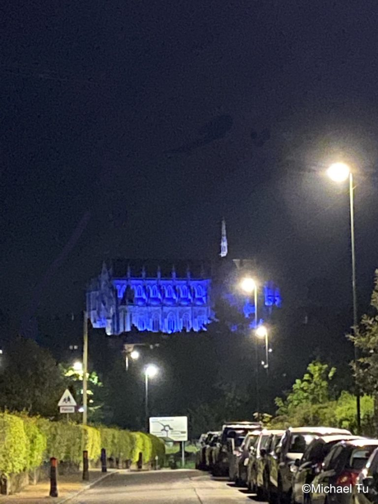 Arundel Cathedral illuminated for VE Day - © Michael Tu